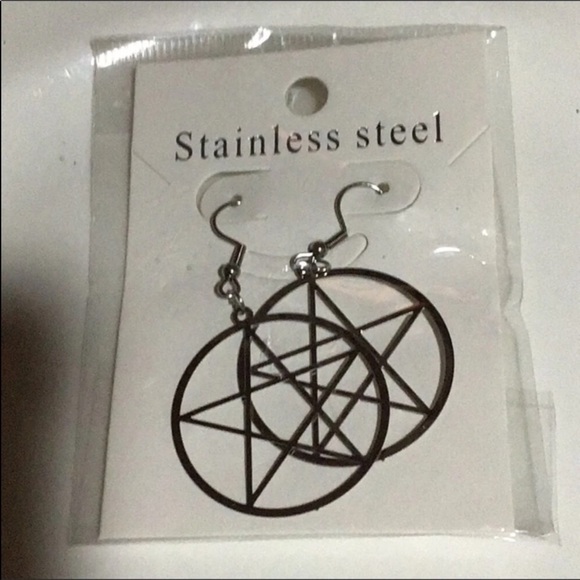 Stainless Steel Pentagram pentacle Earrings Wicca - Picture 6 of 6